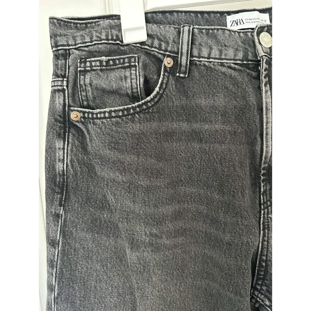 ZARA Black Washed Wide Leg Straight Jeans Women's Size 14 - Picture 6 of 6